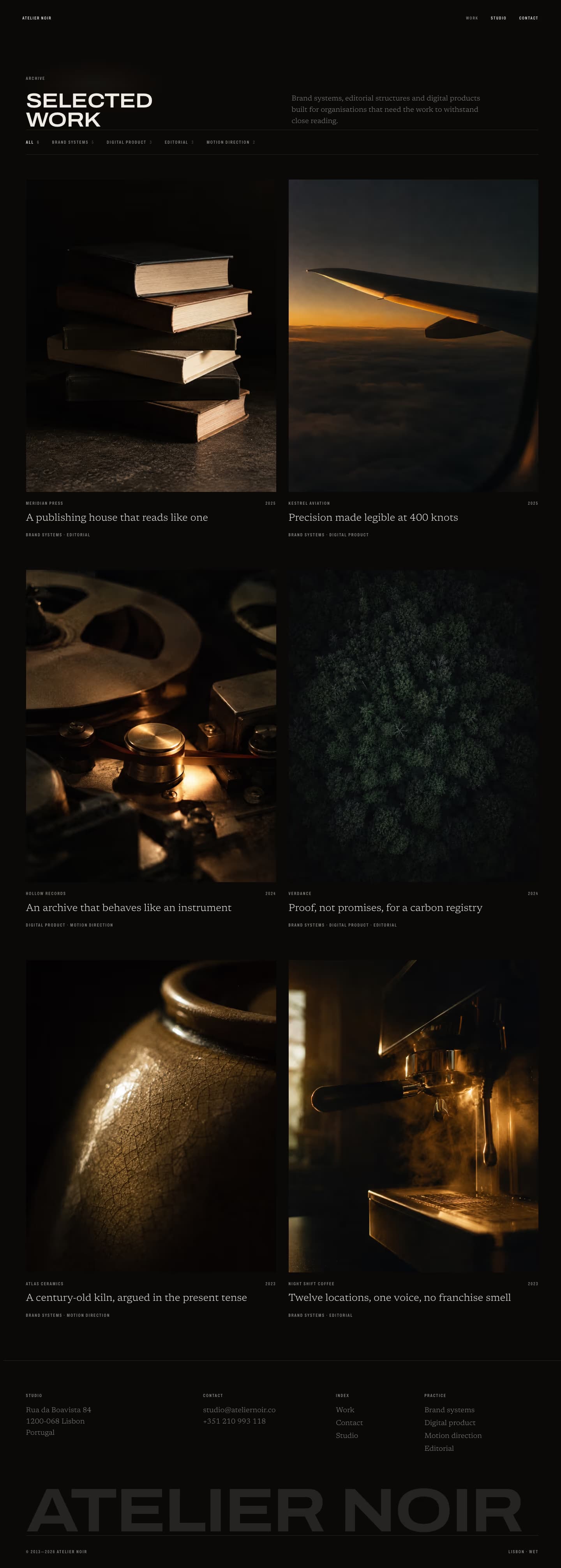 Atelier Noir — Work sayfasının ekran görüntüsü