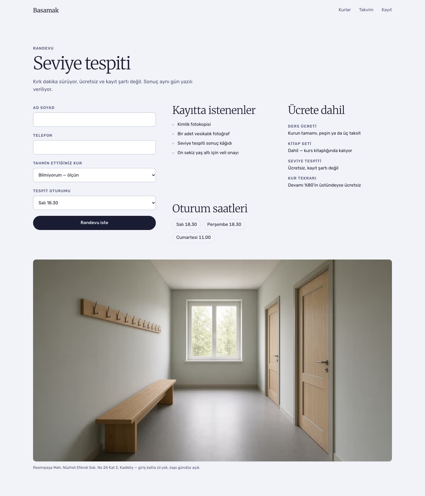 Dil Kursu — Basamak Dil Kursu — Kayıt sayfasının ekran görüntüsü