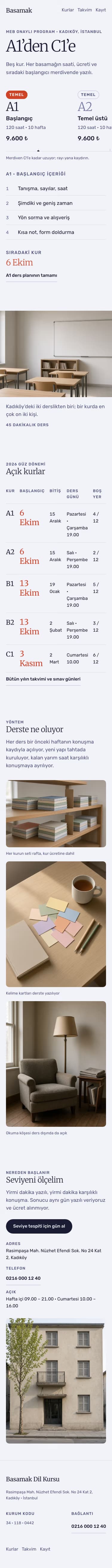 Dil Kursu — Basamak Dil Kursu şablonunun telefon görünümü