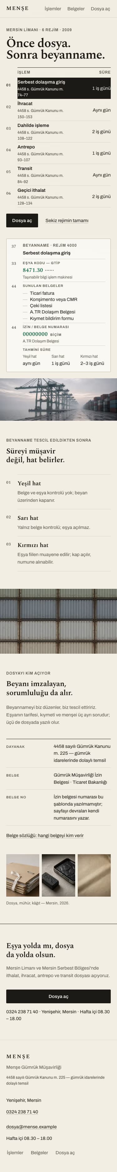 Gümrük Müşaviri — Menşe Gümrük Müşavirliği şablonunun telefon görünümü