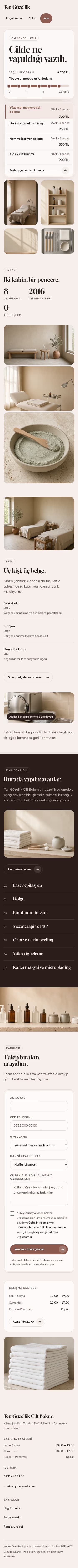 Güzellik Salonu — Ten Güzellik şablonunun telefon görünümü