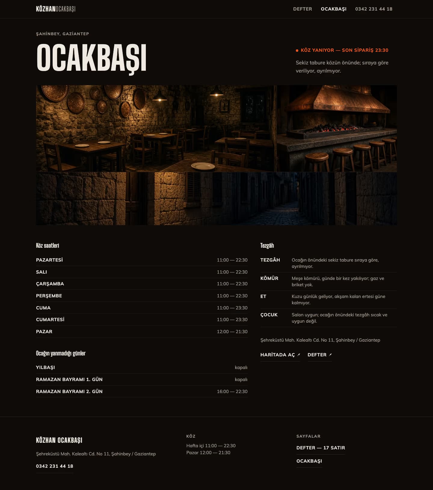 Kebapçı — Közhan Ocakbaşı — Ocakbaşı sayfasının ekran görüntüsü