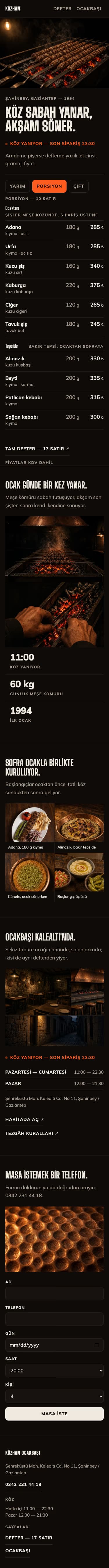 Kebapçı — Közhan Ocakbaşı şablonunun telefon görünümü