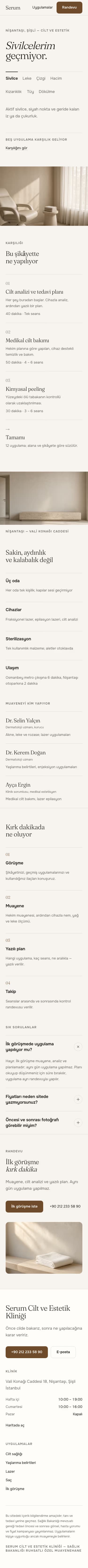 Estetik Klinik — Serum Klinik şablonunun telefon görünümü