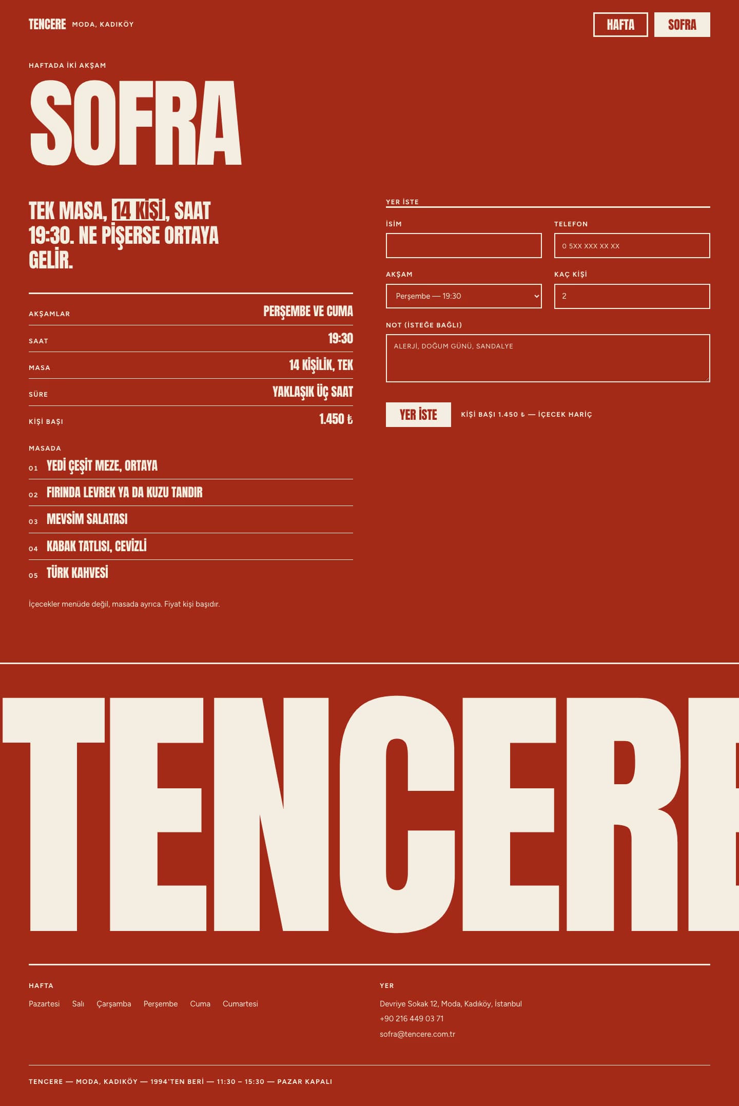 Tencere — Sofra sayfasının ekran görüntüsü