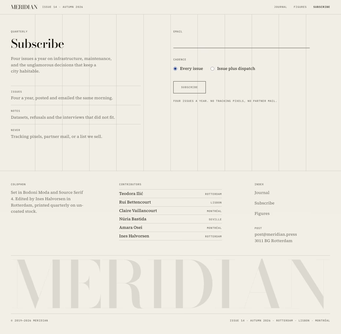 Meridian — Subscribe sayfasının ekran görüntüsü