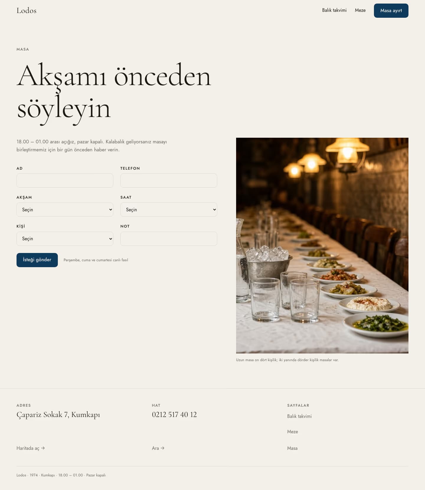 Lodos — Masa sayfasının ekran görüntüsü