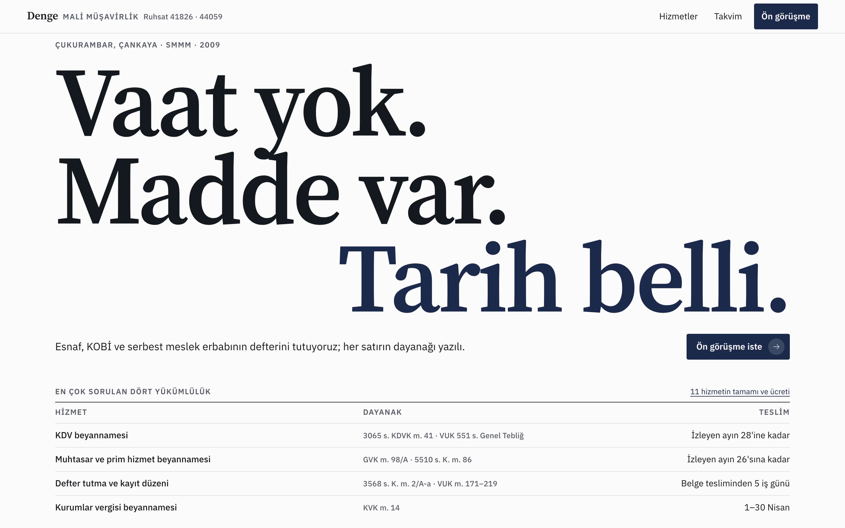 Mali Müşavir — Denge Mali Müşavirlik şablonunun ekran görüntüsü