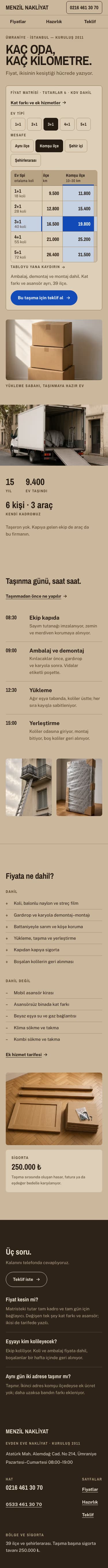 Nakliyat — Menzil Nakliyat şablonunun telefon görünümü