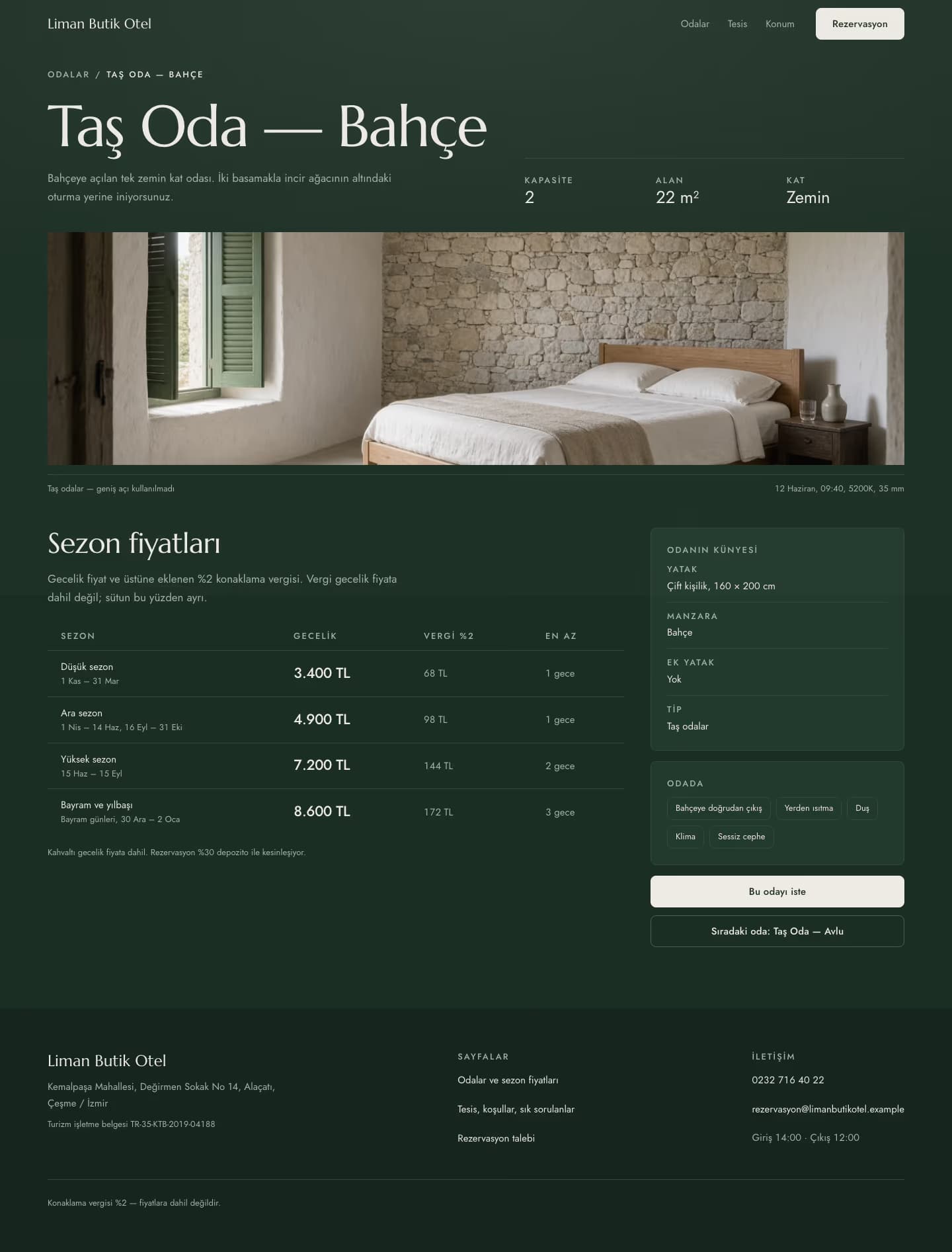 Otel — Liman Butik Otel — Oda sayfasının ekran görüntüsü