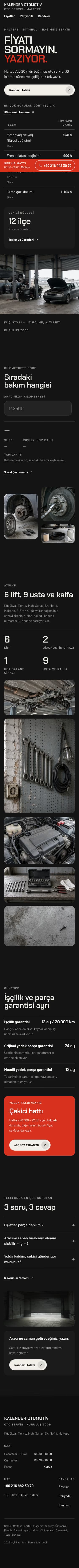 Oto Servis — Kalender Otomotiv şablonunun telefon görünümü