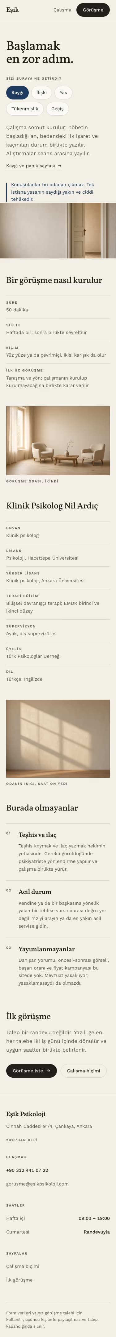 Psikolog — Eşik Psikoloji şablonunun telefon görünümü