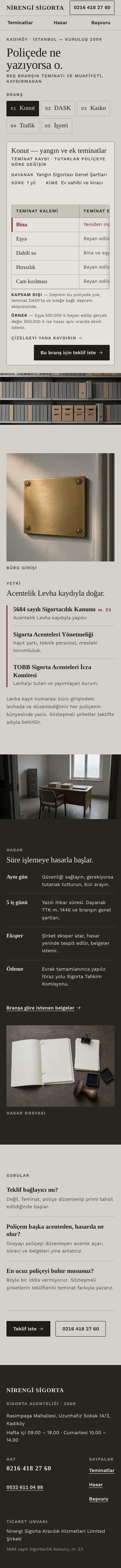 Sigorta — Nirengi Sigorta şablonunun telefon görünümü