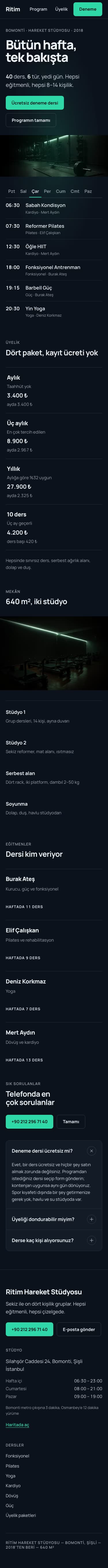 Spor Salonu — Ritim Studio şablonunun telefon görünümü