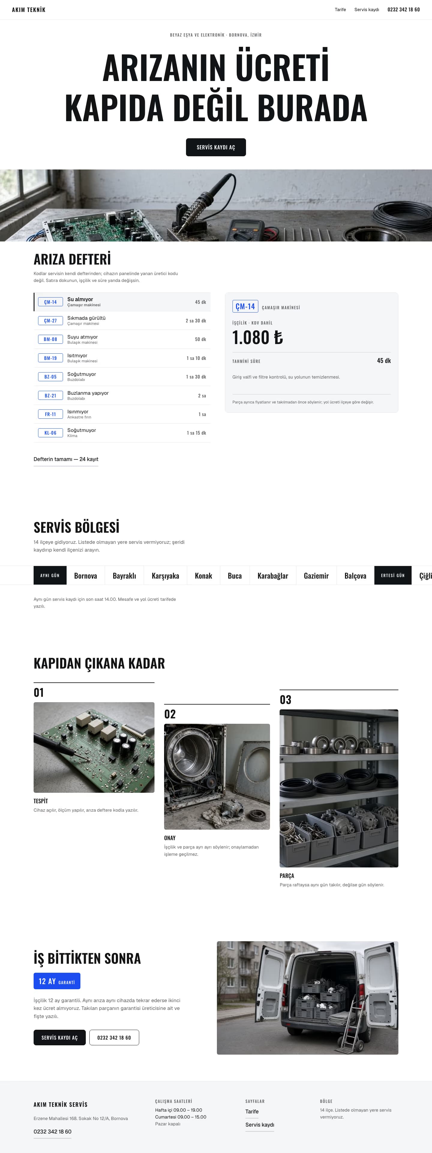 Akım Teknik Servis — Sahne sayfasının ekran görüntüsü