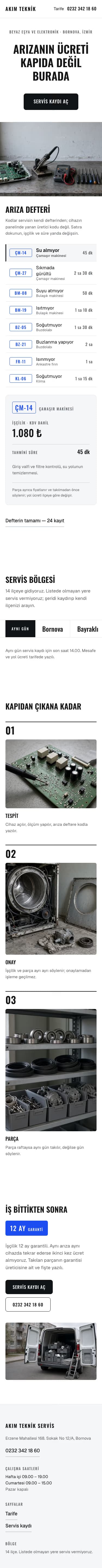 Akım Teknik Servis şablonunun telefon görünümü