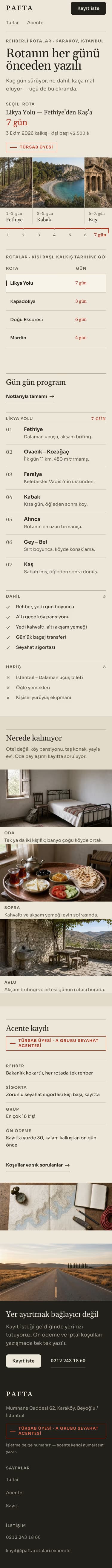 Tur Acentesi — PAFTA Rotaları şablonunun telefon görünümü