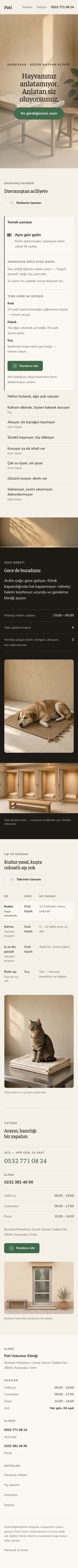 Veteriner — Pati Veteriner Kliniği şablonunun telefon görünümü